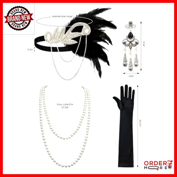 Flapper Dress 1920s Gatsby Costume with Accessories Set, Mesh Fabric - Picture 5 of 7